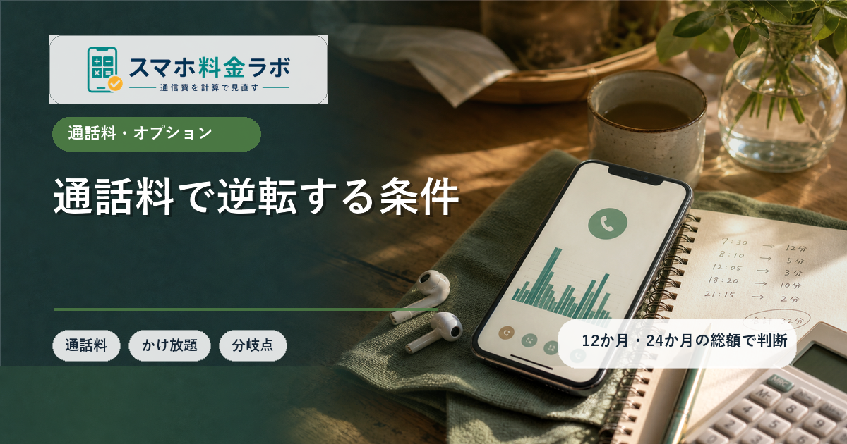 通話料でスマホ料金が逆転する条件｜5分・10分・かけ放題を12か月総額で比較